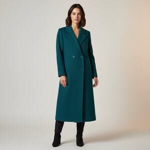 VTG Forecaster Wool Trench Coat Womens 12 Teal Double Button Pockets Long Lined